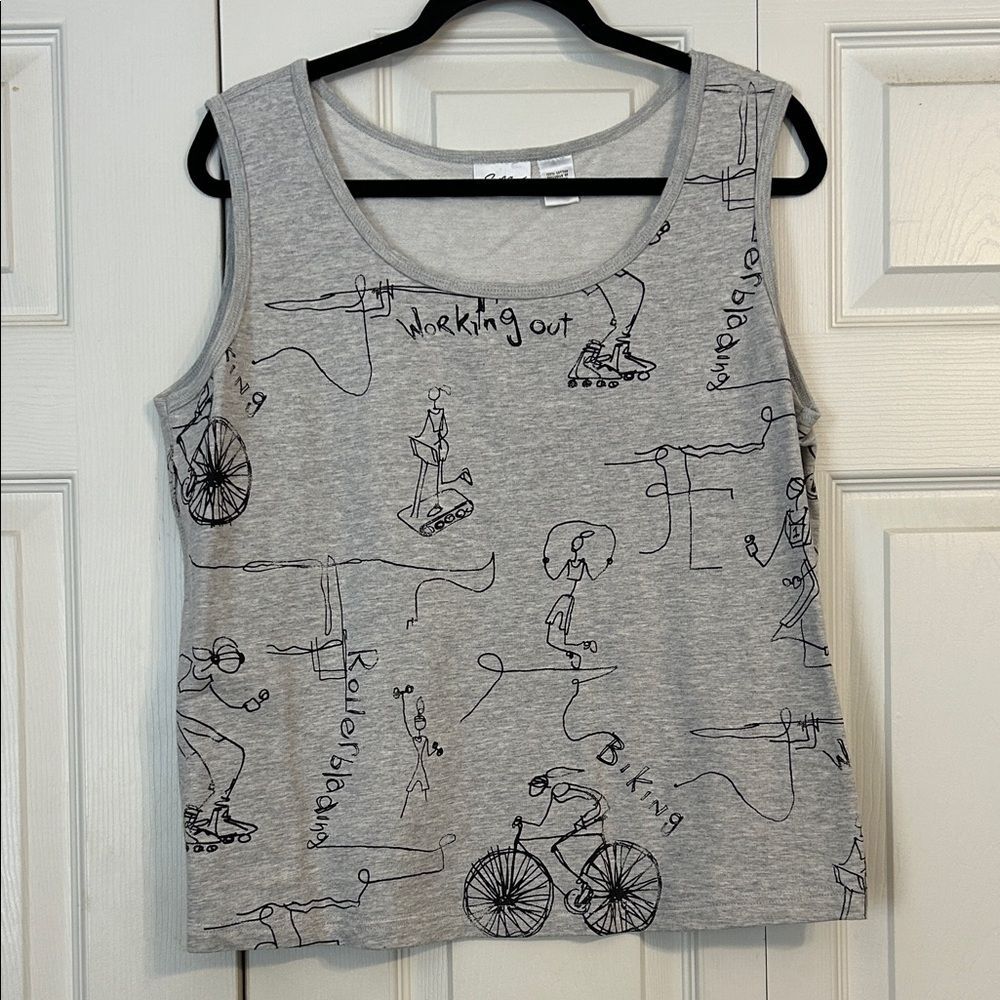 Spa by Chico's Light Gray Graphic Tank Top Size 3 X- Large Athleisure Workout